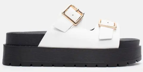 Σανδάλια Flatform με Διπλές Τόκες - Λευκό