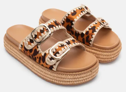 Σανδάλια Flatform με Κέντημα - Animal Print