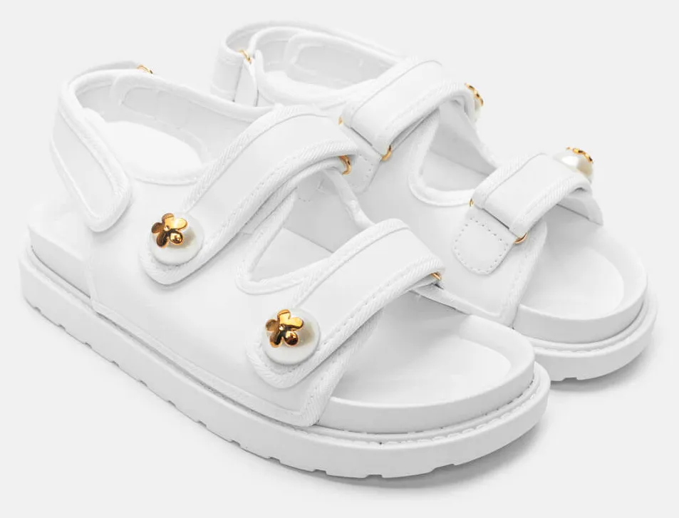 Σανδάλια Flatform με Λουράκια Scratch & Διακοσμητικό - Λευκό