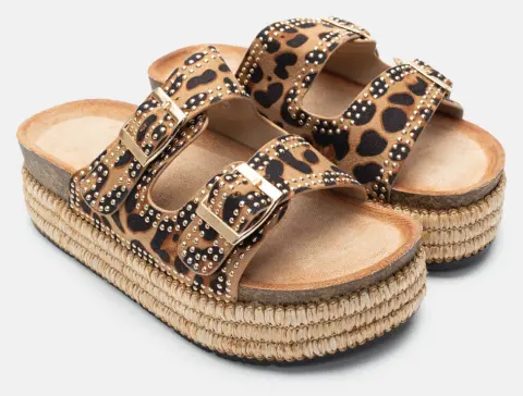 Σανδάλια Flatform με Διπλές Τόκες & Τρουκς - Animal Print