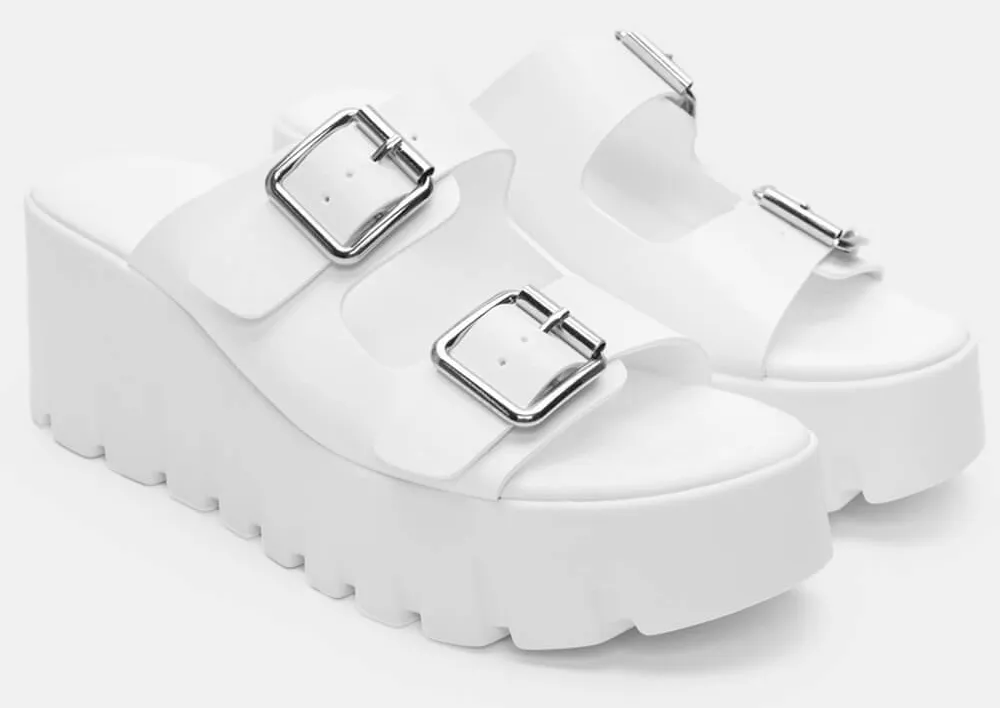 Σανδάλια Flatform με Διπλή Τόκα - Λευκό