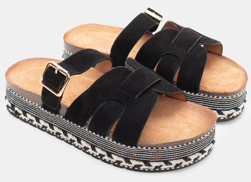 Σανδάλια Flatform Boho με Λουράκι - Μαύρο