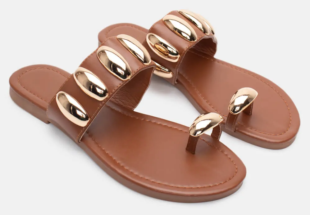 Flat Σανδάλια με Διακοσμητικό - Κάμελ