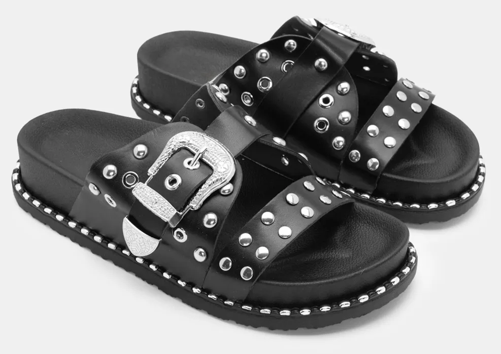 Σανδάλια Flatform με Διακοσμητικά Τρούκς - Μαύρο