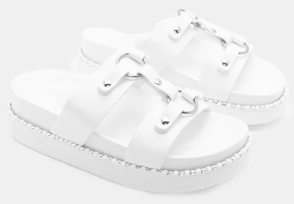 Σανδάλια Flatform με Κρίκους - Λευκό