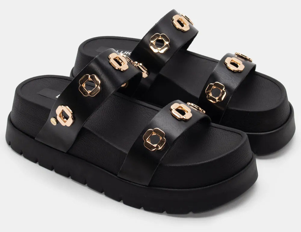 LUIGI DESIGN - Σανδάλια Flatform με Μεταλλικά Διακοσμητικά - Μαύρο