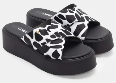 LUIGI DESIGN - Πλατφόρμες Δερμάτινες με Χιαστί Λουράκια - Άσπρο+Μαύρο