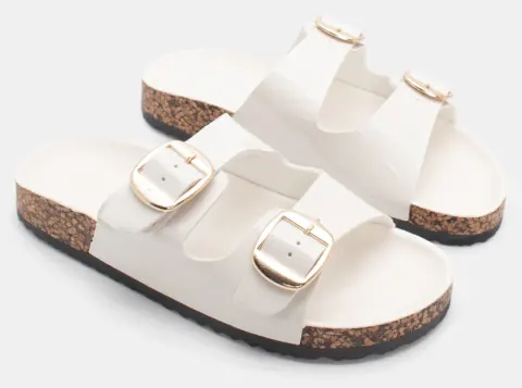 Σανδάλια Flatform με Διπλές Τόκες - Λευκό-Λουστρίνι