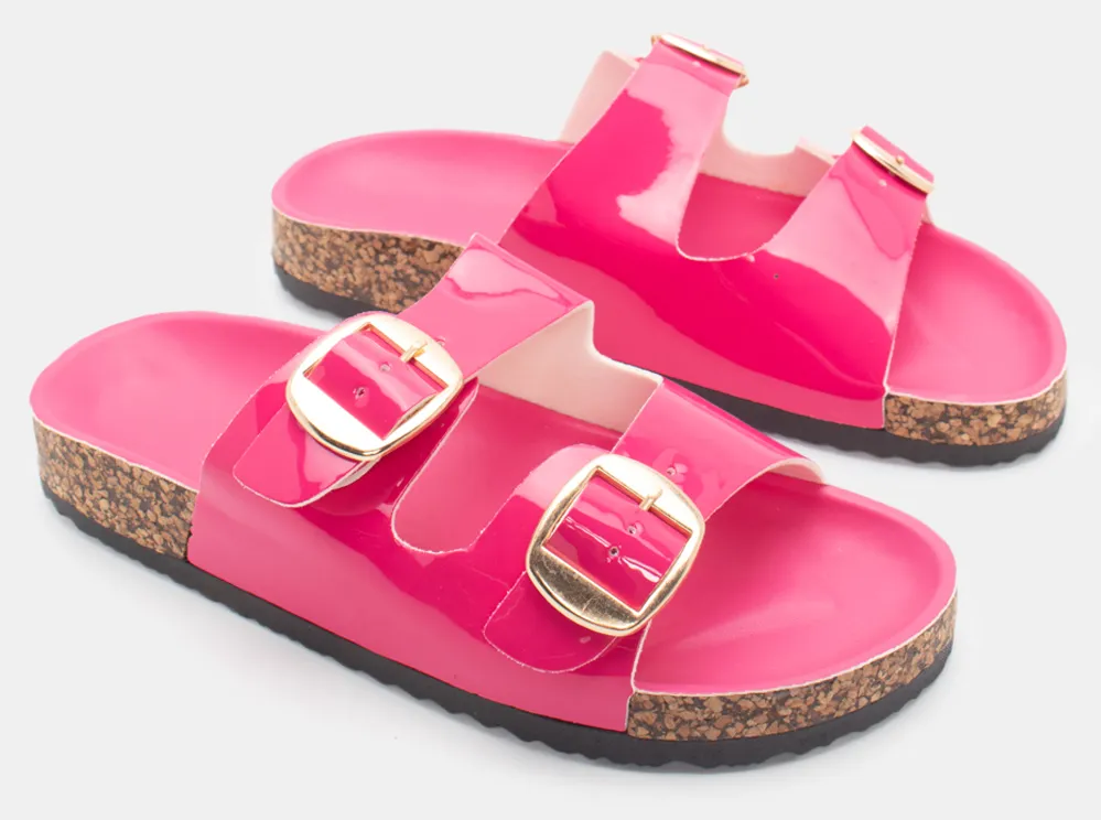 Σανδάλια Flatform με Διπλές Τόκες - Φούξια