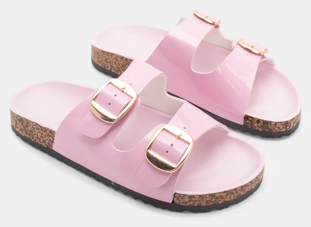 Σανδάλια Flatform με Διπλές Τόκες - Ροζ