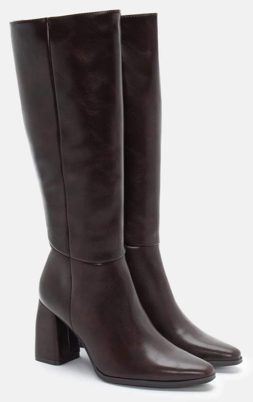 Μπότες Μυτερές Μονόχρωμες - Καφέ Σκούρο