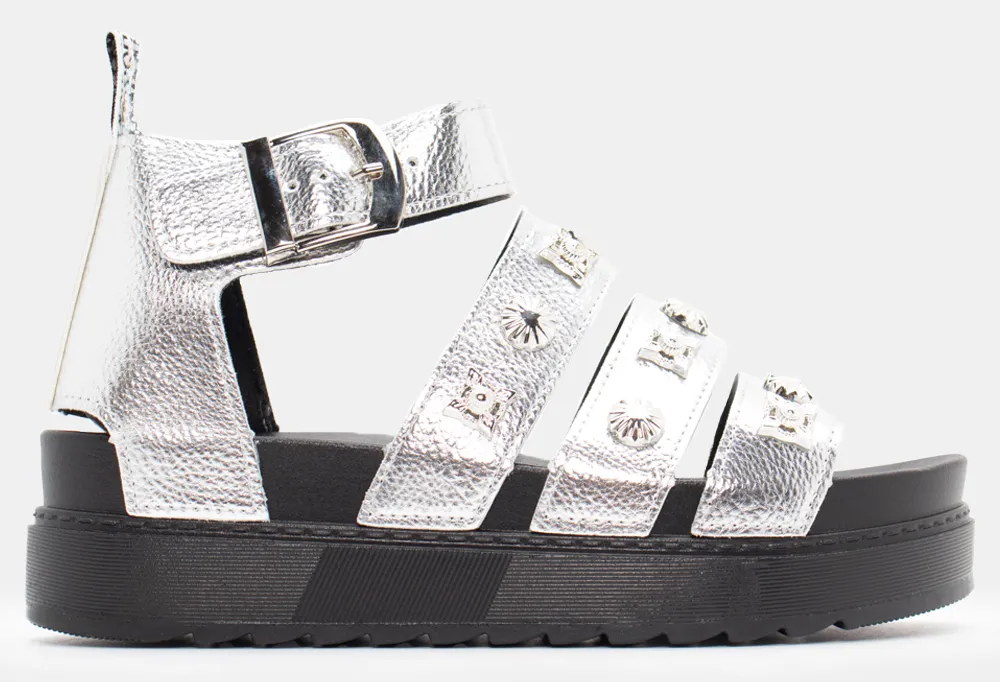 Σανδάλια Flatform με Μπαρέτα & Διακοσμητικά Τρουκς - Ασημί