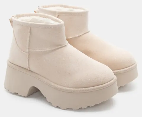 Μποτάκια Δίσολα με Εσωτερική Επένδυση Γούνας - Μπεζ