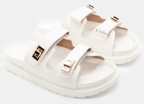 Σανδάλια Flatform με Λουράκια Scratch & Διακοσμητικό - Λευκό