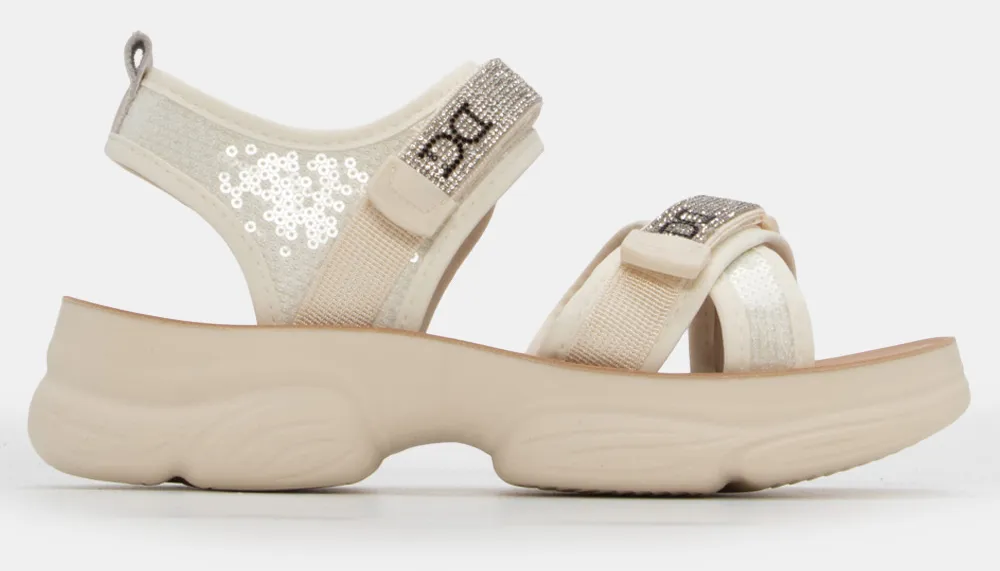 Sneakers Sandals με Λουράκια Scratch & Παγιέτα - Μπεζ