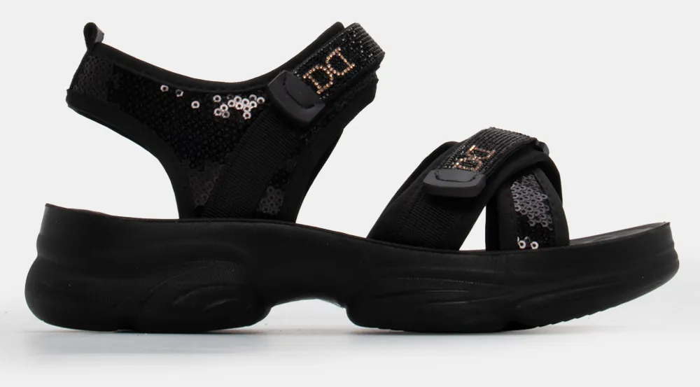 Sneakers Sandals με Λουράκια Scratch & Παγιέτα - Μαύρο