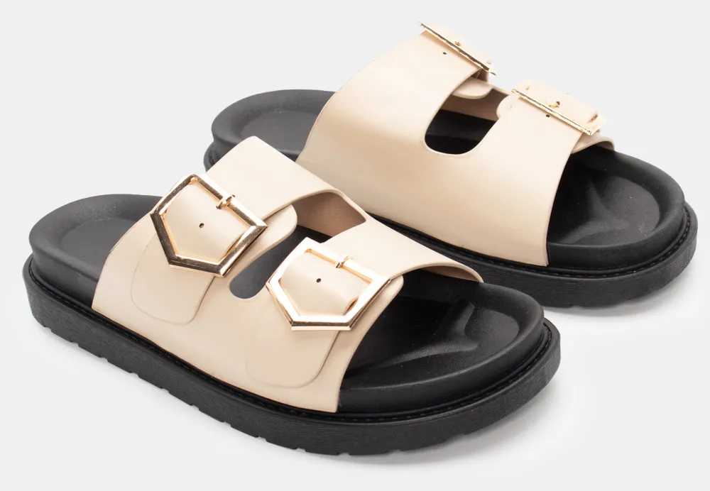 Σανδάλια Flatform με Λουράκια & Τόκες - Μπεζ