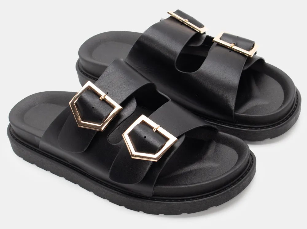 Σανδάλια Flatform με Λουράκια & Τόκες - Μαύρο