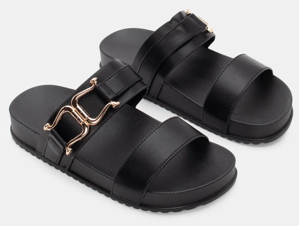 Σανδάλια Flatform με Διακοσμητικό Ζωνάκι - Μαύρο