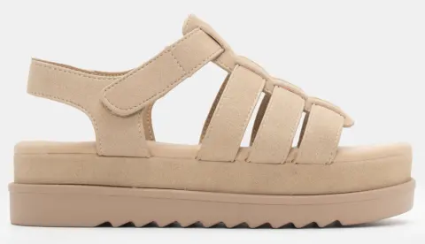 Σανδάλια Flatform με Πολλαπλά Λουράκια - Μπεζ-Σκούρο