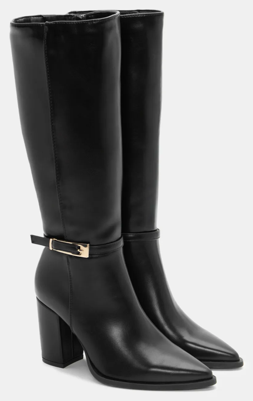 Μπότες Μυτερές με Διακοσμητικό Λουράκι - Μαύρο