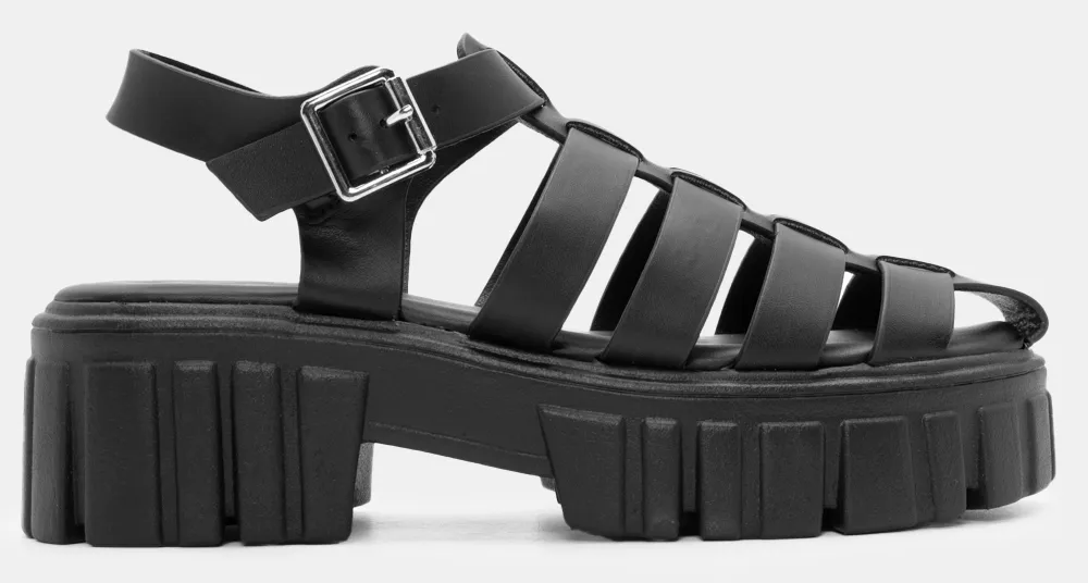 Σανδάλια Flatform με Πολλαπλά Λουράκια - Μαύρο