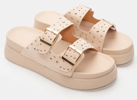 Σανδάλια Flatform με Διπλές Τόκες & Τρούκς - Μπεζ
