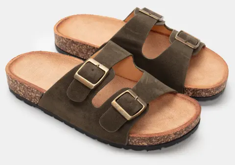 Σανδάλια Flatform με Διπλές Τόκες - Χακί