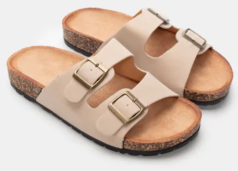 Σανδάλια Flatform με Διπλές Τόκες - Μπεζ