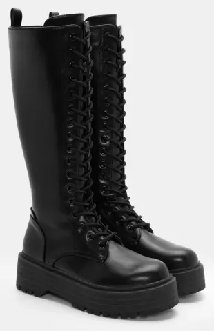 Μπότες Δίσολες με Κορδόνια - Μαύρο