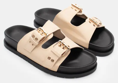 Σανδάλια Flatfrom με Διπλές Τόκες - Μπεζ