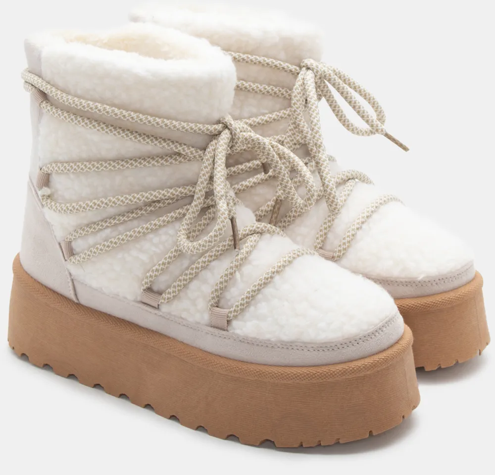 Μποτάκια Χιονιού με Κορδόνια - Μπεζ