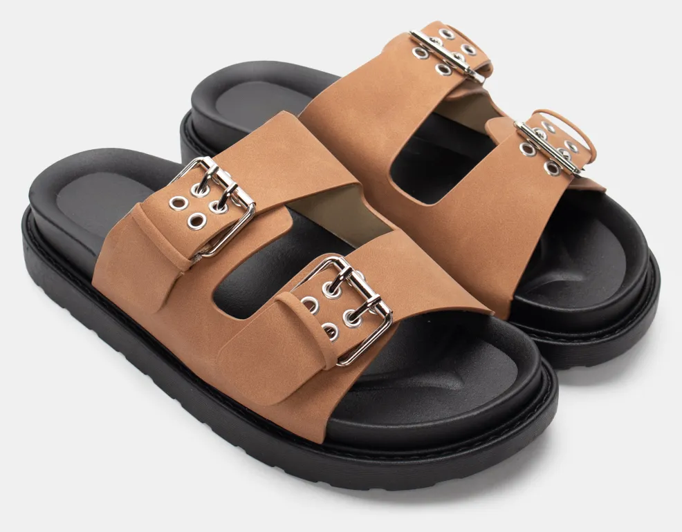 Σανδάλια Flatform με Λουράκια & Τόκες - Κάμελ