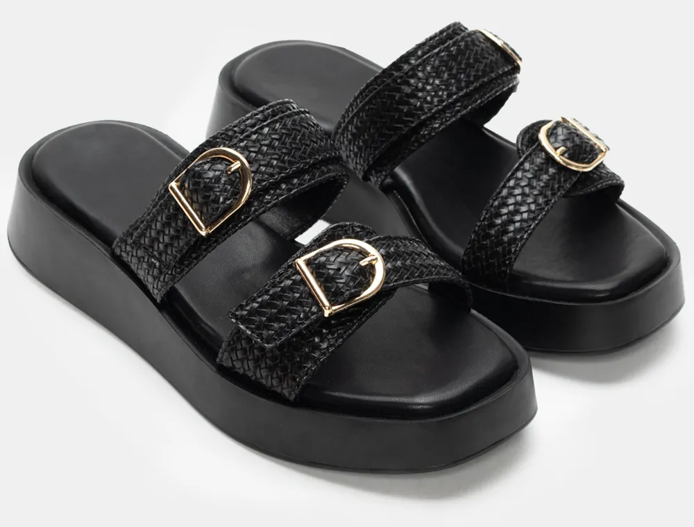 Σανδάλια Flatform με Λουράκια - Μαύρο