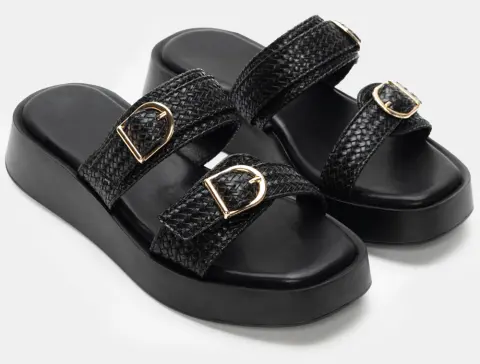 Σανδάλια Flatform με Λουράκια - Μαύρο