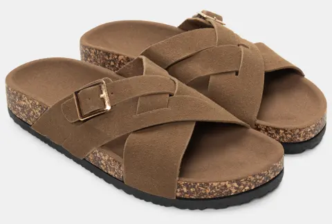 Σανδάλια Flatform με Χιαστί Λουράκια - Λαδί