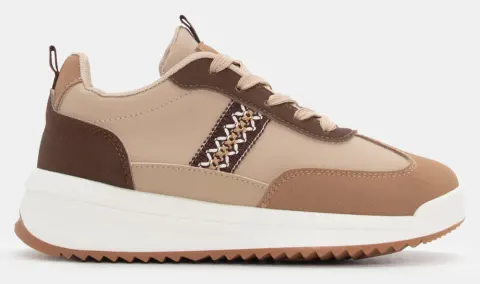 Sneakers σε Συνδυασμό Χρωμάτων & Υλικών & Κέντημα - Μπεζ-Σκούρο