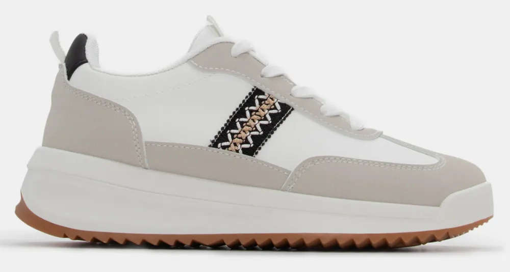 Sneakers σε Συνδυασμό Χρωμάτων & Υλικών & Κέντημα - Λευκό