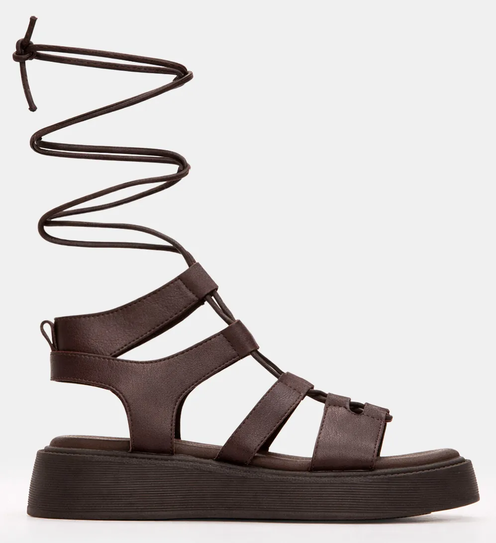 Σανδάλια Flatform Gladiator - Καφέ Σκούρο