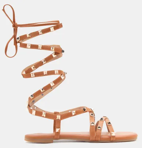 Flat Σανδάλια Lace Up με Τρουκς - Κάμελ