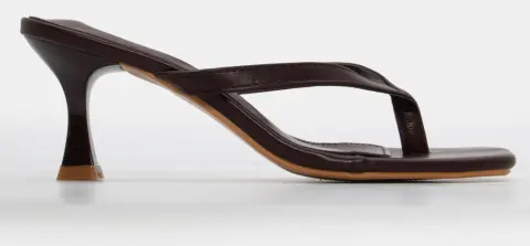 Mules Thong με Kitten Heel - Καφέ Σκούρο