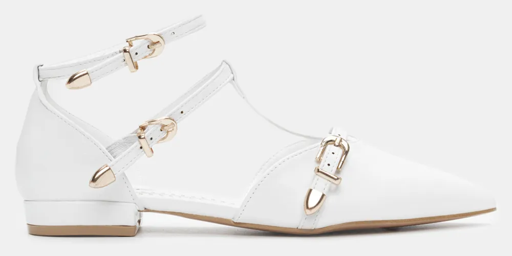 Γοβάκια Μυτερά με Λουράκια & Μπαρέτα - Λευκό