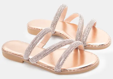 Flat Σανδάλια με Strass - Χαλκός