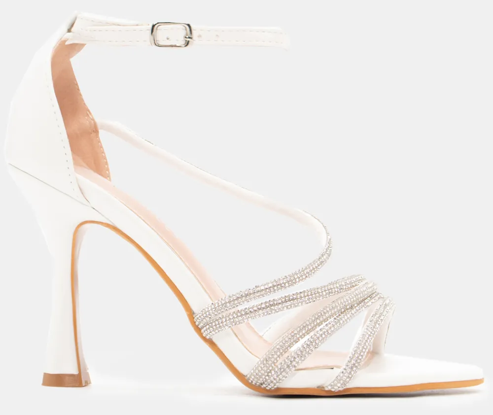 Πέδιλα με Λοξό Λουράκι & Strass - Λευκό