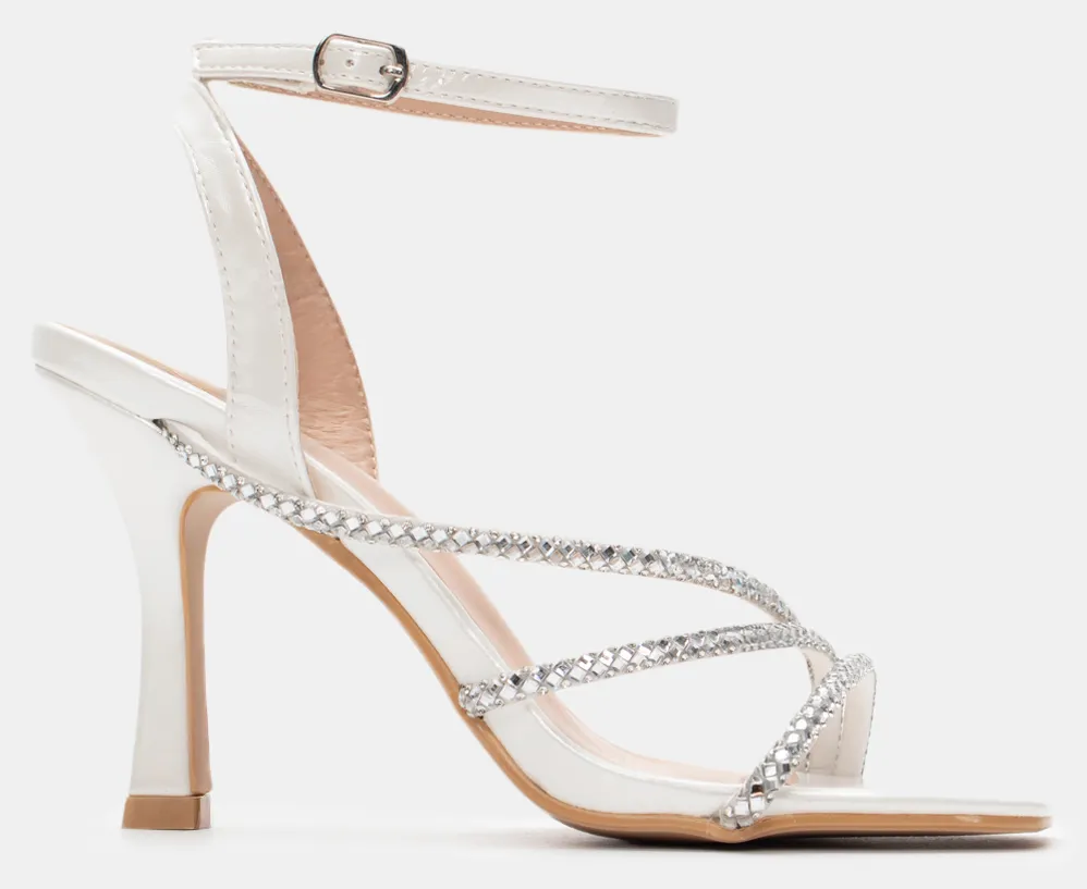 Πέδιλα με Λοξά Λουράκια Από Strass - Λευκό