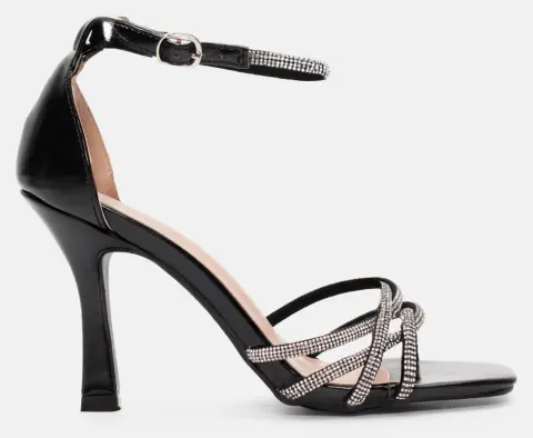 Πέδιλα με Strass & Μπαρέτα - Μαύρο