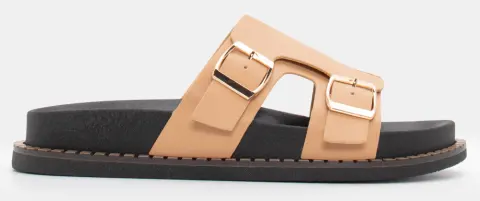 Σανδάλια Flatform με Διακοσμητικό Ζωνάκι - Μπεζ-Σκούρο