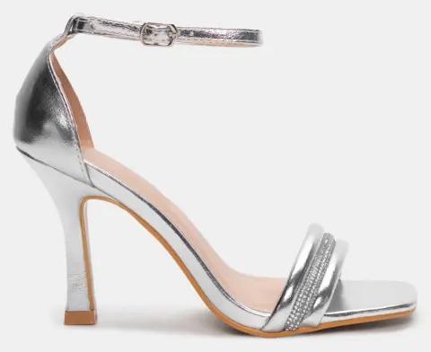 Πέδιλα με με Μπαρέτα & Strass - Ασημί