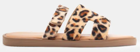 Flat Σανδάλια με Λουράκι Scratch - Animal Print-Μπεζ