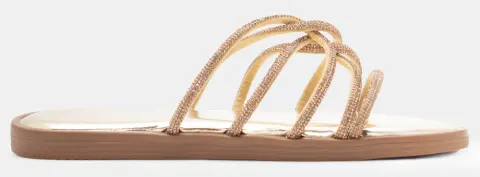 Flat Σανδάλια με Λουράκια Από Strass - Χρυσό